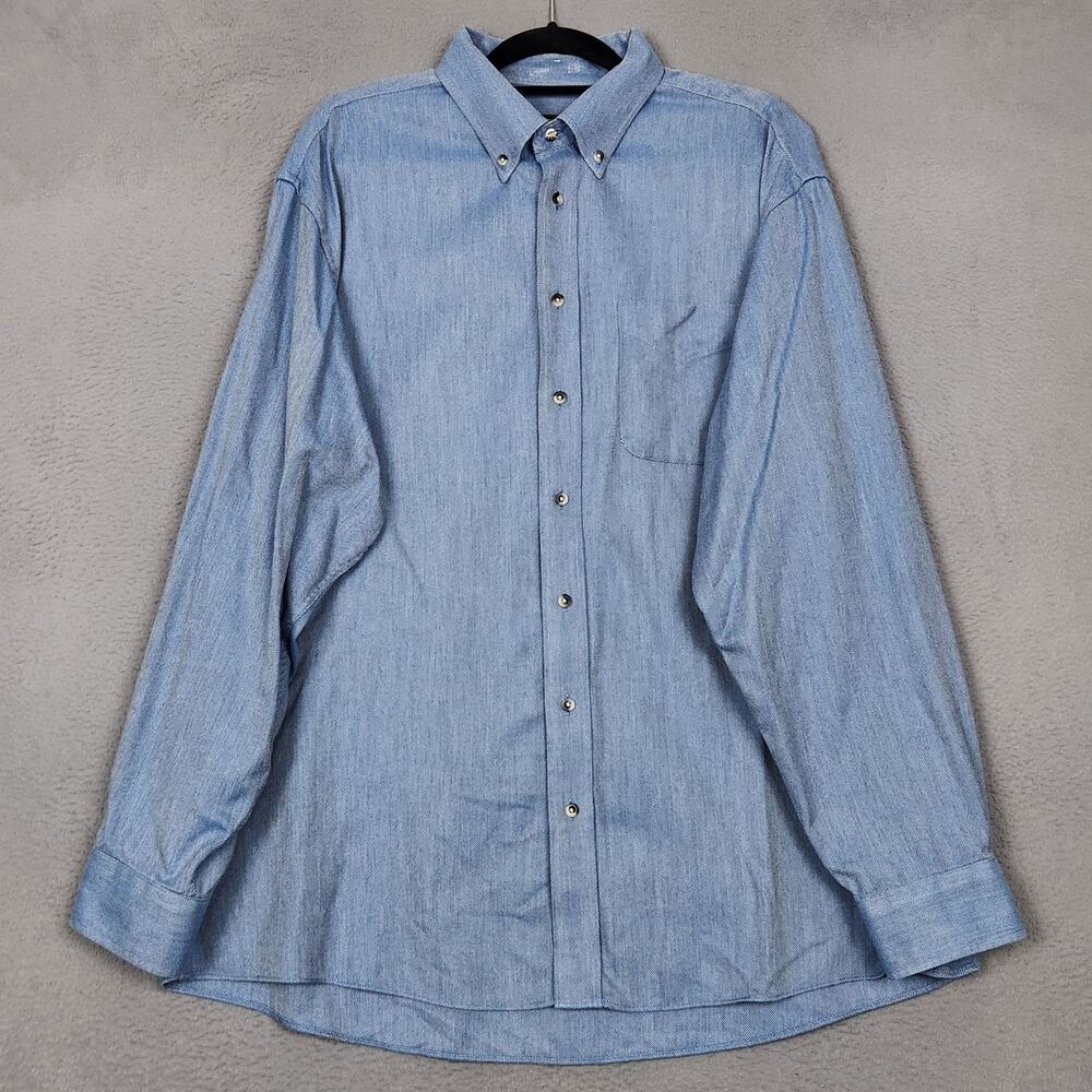 Jos A Bank Traveler Dress Shirt Mens XL Blue Herringbone 100% Cotton Long Sleeve